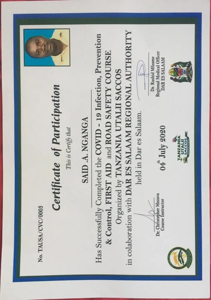 Certificate of COVID-19 training